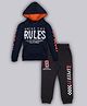 Plum Tree 100% Cotton Knit Full Sleeves Break The Rules Text Printed Winter Hooded Sweatshirt With Joggers Set - Navy Blue & Black