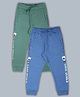 Plum Tree 100% Cotton Knit Pack Of 2 Typography Printed Winter Joggers Set - Blue & Green