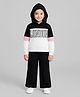 Plum Tree 100% Cotton Knit Full Sleeves Colour Blocked & London Text Printed Winter Hooded Sweatshirt With Cargo Pant Set - White & Black