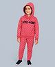 Plum Tree 100% Cotton Knit Full Sleeves Style & Icon Text Sequins Embellished Winter Hooded Coordinating  Sweatshirt With Joggers Set - Red