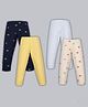 Plum Tree Cotton Knit Pack Of 4 Stars Printed & Solid Leggings - Multi Colour