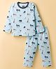 Mini Taurus Sinker Knit Full Sleeves T-Shirt & Lounge Pant Co-ord Set With Animal Print - Light Blue