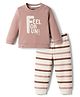 Mini Taurus Interlock Knit Full Sleeves T-Shirt & Lounge Pant Set with Text Graphic & Stripes - Peach