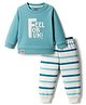 Mini Taurus Interlock Knit Full Sleeves T-Shirt & Lounge Pant Set with Text Print & Stripes - Sea Green