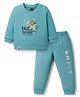 Mini Taurus Looper Knit Full Sleeves T-Shirt & Lounge Pant Set With Polar Bear Print - Turquoise