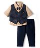Mini Taurus Sinker Knit Full Sleeves Striped 3 Piece Party Suit Bow Applique - Navy Blue