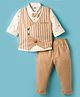 Mini Taurus Sinker Knit Full Sleeves Printed 3 Piece Party Suit With Bow Applique - Brown