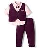 Mini Taurus Sinker Knit Full Sleeves Striped 3 Piece Party Suit With Attached Bow - Maroon