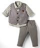 Mini Taurus Sinker Knit Full Sleeves 3 Piece Party Suit with Checks & Bow Applique - Grey