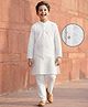 Pine Kids Cotton Woven Full Sleeves Kurta Pyjama Set With Floral Embroidery - White