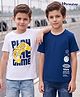 Honeyhap Premium Cotton 100% Cotton Knit Half Sleeves Text Printed T-Shirt with Bio Finish Pack of 2 - Bright White & Imperial Blue