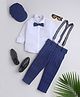 Jeet Ethnics Full Sleeves Solid Shirt Trouser Set With Bow Cap & Suspender - Navy Blue