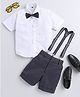 Jeet Ethnics Half Sleeves Solid Shirt Shorts Set With Bow & Suspender - Navy Blue