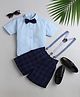 Jeet Ethnics Cotton Blend Knit Solid Shirt & Shorts Set With Suspenders  & Bow - Navy Blue
