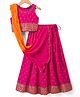 Pine Kids Viscose Woven Sleeveless Lehenga Choli & Dupatta With Floral Print & Embroidery - Pink