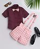 Jeet Ethnics Half Sleeves Solid Shirt Shorts Set With Bow & Suspender - Peach