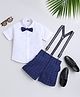 Jeet Ethnics Half Sleeves Solid Shirt Shorts Set With Bow & Suspender - Navy Blue