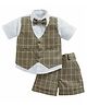 Jeet Ethnics Half Sleeves Shirt With Attached Checked Waistcoat & Shorts Set With Bow - Khaki