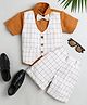 Jeet Ethnics Half Sleeves Shirt With Attached Checked Waistcoat & Shorts Set With Bow - White