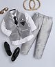Jeet Ethnics Knit Damask Printed 3 Piece Party Suit Set With Tie - Grey