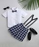 Jeet Ethnics Cotton Blend Knit Solid Shirt & Shorts Set With Suspenders & Bow - Navy Blue