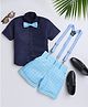 Jeet Ethnics Half Sleeves Solid Shirt Shorts Set With Bow & Suspender - Blue