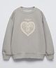 ALAN JONES Cotton Blend Knit Full Sleeves Heart Printed Oversized Light Winter Sweatshirt - Grey