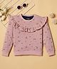 Desi Soota Cotton Knit Full Sleeves Floral Printed Frill Detailed Light Winter Sweatshirt - Pink