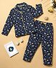 Desi Soota Cotton Knit Full Sleeves Space Theme Printed Coordinating Night Suit Set - Navy Blue