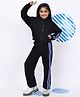 BaawRi Fleece Knit Full Sleeves Tape Detailed Light Winter Hooded Jacket & Pant Set - Black