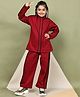 BaawRi Fleece Knit Full Sleeves Solid Jacket & Trouser Set - Red