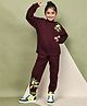 BaawRi Fleece Knit Full Sleeves  Floral & Lemons Printed Light Winter Turtle Neck Sweatshirt With Pant Set - Wine