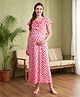 Bella Mama Cotton Knit Half Sleeves Maternity Nighty With Floral & Strawberry Print - Pink