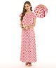 Bella Mama Cotton Knit Half Sleeves Maternity Nighty With Floral & Strawberry Print - Pink