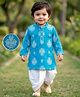 EARTHY TOUCH Single Jersey Knit Full Sleeves Kurta Dhoti Set with Floral Print - Blue