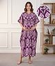 Bella Mama Cotton Woven Half Sleeves Maternity Nursing Kaftan With Floral Print - Purple
