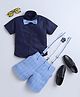 Jeet Ethnics Half Sleeves Solid Shirt Shorts Set With Bow & Suspender - Blue