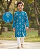 EARTHY TOUCH Single Jersey Knit Full Sleeves Kurta Pyjama Set with Floral Print - Blue