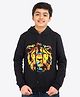 Ariel Cotton Knit Full Sleeves Lion Printed Light Winter Hoodie - Black