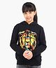 Ariel Cotton Knit Full Sleeves Lion Printed Light Winter Hoodie - Black