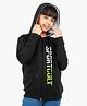 Ariel Cotton Knit Full Sleeves Sportcult Text Printed Hooded Jacket - Black