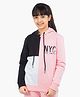 Ariel Cotton Knit Full Sleeves Nyc Text Printed Hooded Sweatshirt - Pink & Black