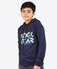 Ariel Cotton Knit Full Sleeves Rockstar Text Printed Hooded Sweatshirt - Navy Blue