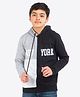 Ariel Cotton Knit Full Sleeves New York Text Printed Hooded Sweatshirt - Grey & Black