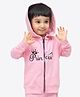 Ariel Cotton Knit Full Sleeves Princess Text Printed Hooded Jacket - Pink