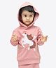Ariel Cotton Knit Full Sleeves Unicorn Patch Detailed Hooded Sweatshirt - Pink