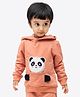 Ariel Cotton Knit Full Sleeves Panda Patch Detailed Hooded Sweatshirt - Orange