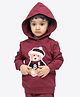 Ariel Cotton Knit Full Sleeves Teddy Bear Patch Detailed Hooded Sweatshirt - Maroon