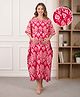 Bella Mama Cotton Woven Half Sleeves Maternity Nursing Kaftan With Floral Print - Red