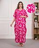 Bella Mama Cotton Woven Half Sleeves Maternity Nursing Kaftan With Floral Print - Pink